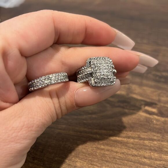 Multi Band Diamond Bride Engagement Statement Ring Set - Picture 13 of 17